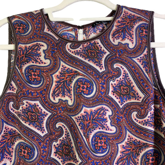 THEORY Red & Blue Brindina Veranda Paisley Silk Shift Dress - Picture 6 of 14